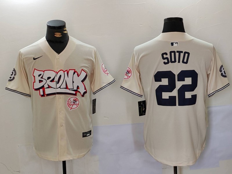 Men New York Yankees #22 Soto Cream joint name 2024 Nike MLB Jersey style 3